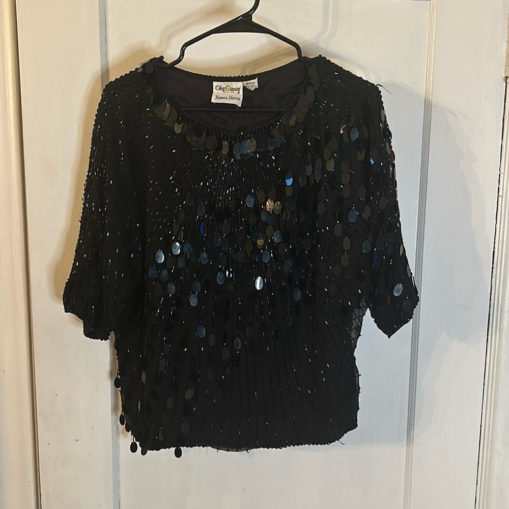Vintage Oleg Cassini Neiman Marcus Women’s black blouse